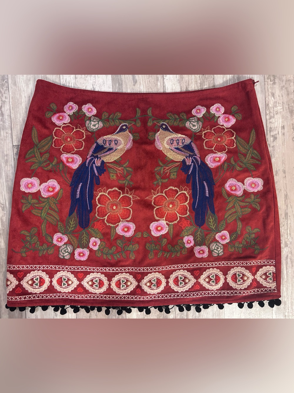 Altar'd State Embroidered Faux Suede Mini Skirt Size Large - Picture 8 of 10